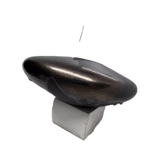 Vintage Haeger Matte Black Bronze Tone Volcanic Drip Lava Glaze Art Pottery UFO - Picture 9 of 14